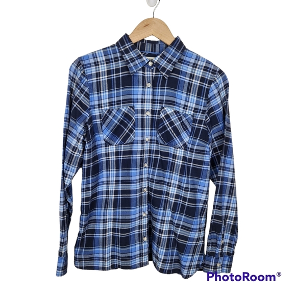 L.L. Bean Tops - L.L. Bean Freeport Dark Blue Flannel Button Down Shirt Top Sz S